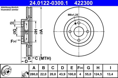 Тормозной диск ATE 24.0122-0300.1 для ABARTH 124