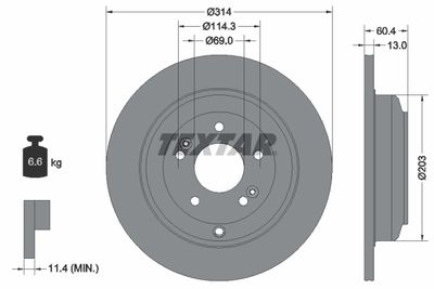 Тормозной диск TEXTAR 92272903 для HYUNDAI GENESIS