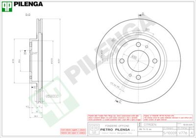 Тормозной диск PILENGA V776 для PEUGEOT ION