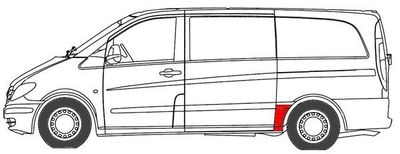 Fender reparatieset Achter Links (Voor, kort model) past: MERCEDES VITO / VIANO W639 09.03-10.10