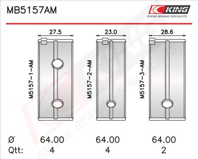 Комплект черупки на лагера на коляновия вал KING MB5157AM0.75