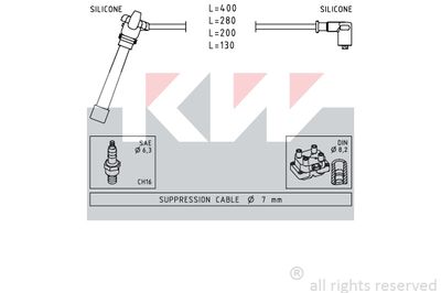 Комплект проводов зажигания KW 360 504 для LANCIA Y