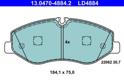 Комплект тормозных колодок, дисковый тормоз ATE 13.0470-4884.2 для MERCEDES-BENZ MARCO