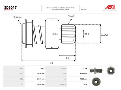 Friløpsgir, starter AUTOSTARTER SD6017 for TOYOTA
