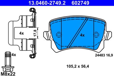 Комплект тормозных колодок, дисковый тормоз ATE 13.0460-2749.2 для VW CC