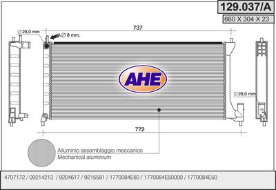 Радиатор, охлаждение двигателя AHE 129.037/A для SUZUKI IGNIS