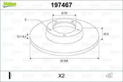 Тормозной диск VALEO 197467 для HYUNDAI ix20