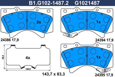 Комплект тормозных колодок, дисковый тормоз GALFER B1.G102-1487.2 для LEXUS LX