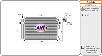Конденсатор, кондиционер AHE 43485 для HYUNDAI GETZ