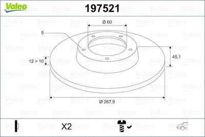 Тормозной диск VALEO 197521 для CHEVROLET TRAX