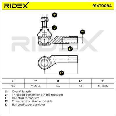 накрайник на напречна кормилна щанга RIDEX 914T0084