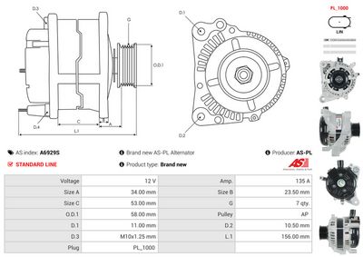 GENERATOR / ALTERNATOR AS-PL A6929S 4