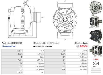GENERATOR / ALTERNATOR AS-PL A0439BOSCH 4