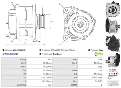 GENERATOR / ALTERNATOR AS-PL A3549VALEO 4