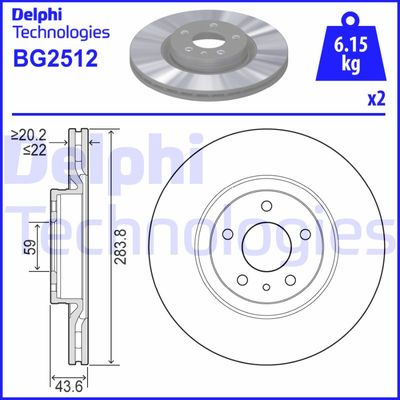 DELPHI BG2512 Тормозные диски  для ALFA ROMEO 164 (Альфа-ромео 164)