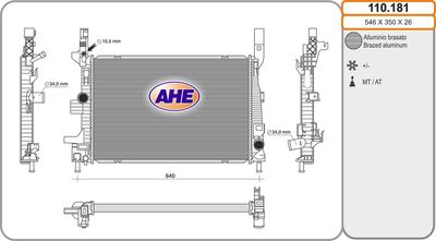 AHE 110.181 Радиатор охлаждения двигателя для FORD TOURNEO