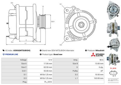 GENERATOR / ALTERNATOR AS-PL A5069MITSUBISHI 4