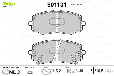 Комплект тормозных колодок, дисковый тормоз VALEO 601131 для HYUNDAI i20