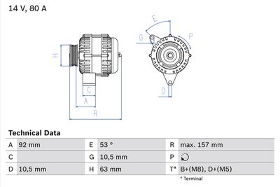 GENERATOR / ALTERNATOR BOSCH 0986039300