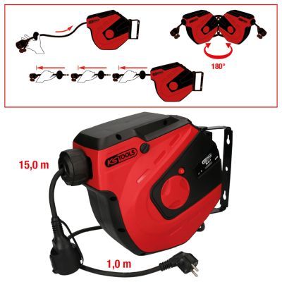 KS Tools - Dielenský navijak kábla 230V, 15m