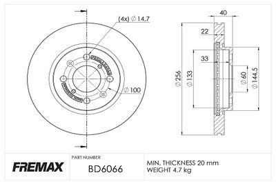 Тормозной диск FREMAX BD-6066 для SUZUKI SWIFT