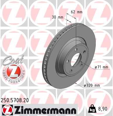 Тормозной диск ZIMMERMANN 250.5708.20 для FORD USA MUSTANG
