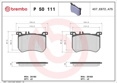 Комплект тормозных колодок, дисковый тормоз P 50 111