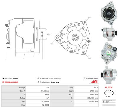 GENERATOR / ALTERNATOR AS-PL A6098 4