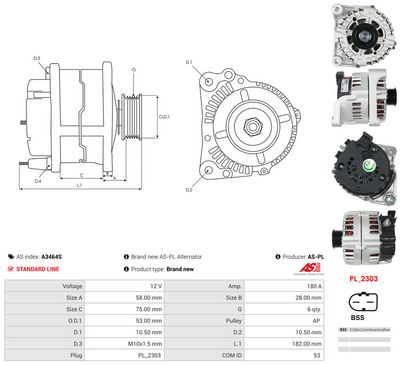 GENERATOR / ALTERNATOR AS-PL A3464S 4