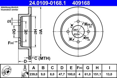 Тормозной диск ATE 24.0109-0168.1 для HONDA CITY