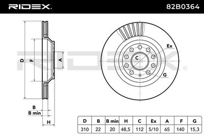 спирачен диск RIDEX 82B0364