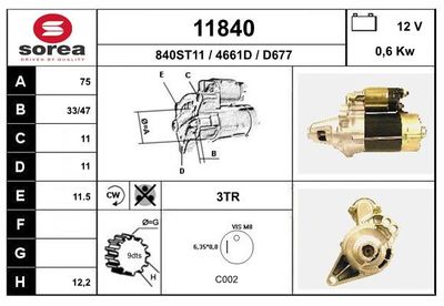 Стартер EAI 11840 для HONDA ACTY