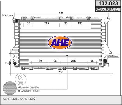 Радиатор, охлаждение двигателя AHE 102.023 для AUDI 100