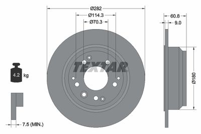 Тормозной диск TEXTAR 92078400 для HONDA ODYSSEY