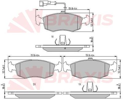 Комплект тормозных колодок, дисковый тормоз BRAXIS AA0625 для FIAT PALIO
