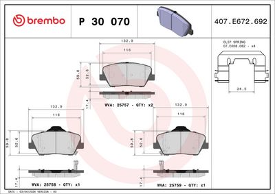 Brake Pad Set, disc brake P 30 070