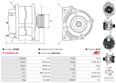 GENERATOR / ALTERNATOR AS-PL A3498S 4
