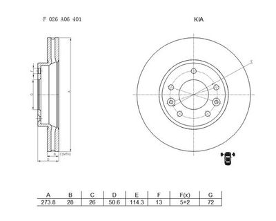 Тормозной диск BOSCH F 026 A06 401 для KIA CARNIVAL