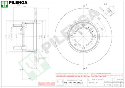 Тормозной диск PILENGA 5007 для ALFA ROMEO MONTREAL