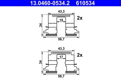 Комплектующие, колодки дискового тормоза ATE 13.0460-0534.2 для MITSUBISHI OUTLANDER