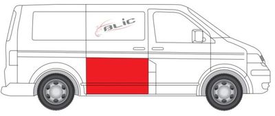 Deur reparatieset Achter (Reparatiepaneel, onderste deel, hoogte 800mm) past: VW TRANSPORTER T5 04.03-04.15