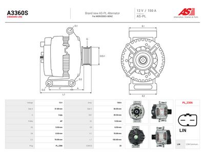 AS-PL - Alternátor MERCEDES-BENZ , A3360S