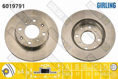 GIRLING 6019791 Тормозные диски  для HONDA ACCORD (Хонда Аккорд)