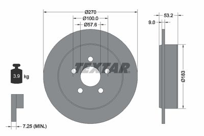 Тормозной диск TEXTAR 92108600 для CHRYSLER NEON