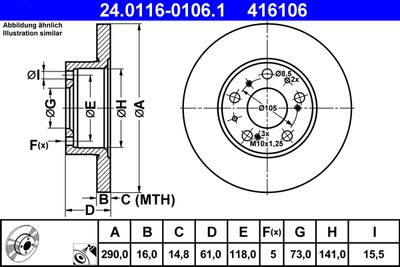 Тормозной диск ATE 24.0116-0106.1 для FIAT DUCATO