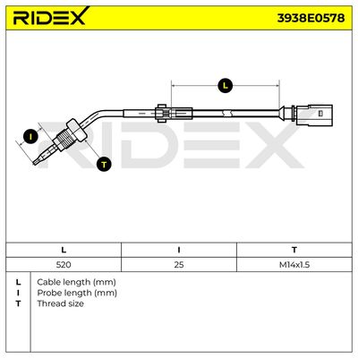 датчик, температура на изгорелите газове RIDEX 3938E0578