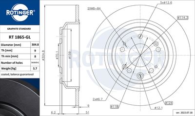 ROTINGER RT 1865-GL Тормозные диски  для HONDA ACCORD (Хонда Аккорд)