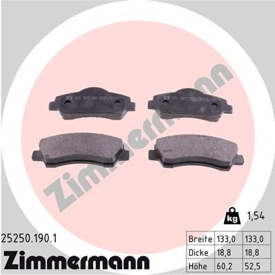 Комплект тормозных колодок, дисковый тормоз ZIMMERMANN 25250.190.1 для CITROËN C-ELYSEE