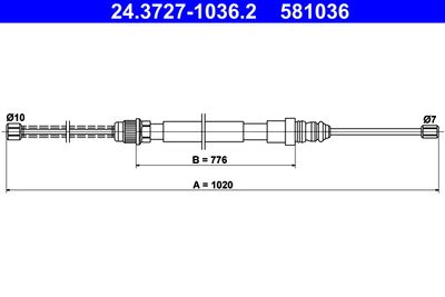 Тросик, cтояночный тормоз ATE 24.3727-1036.2 для RENAULT 25