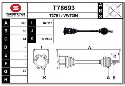 Приводной вал EAI T78693 для AUDI A1